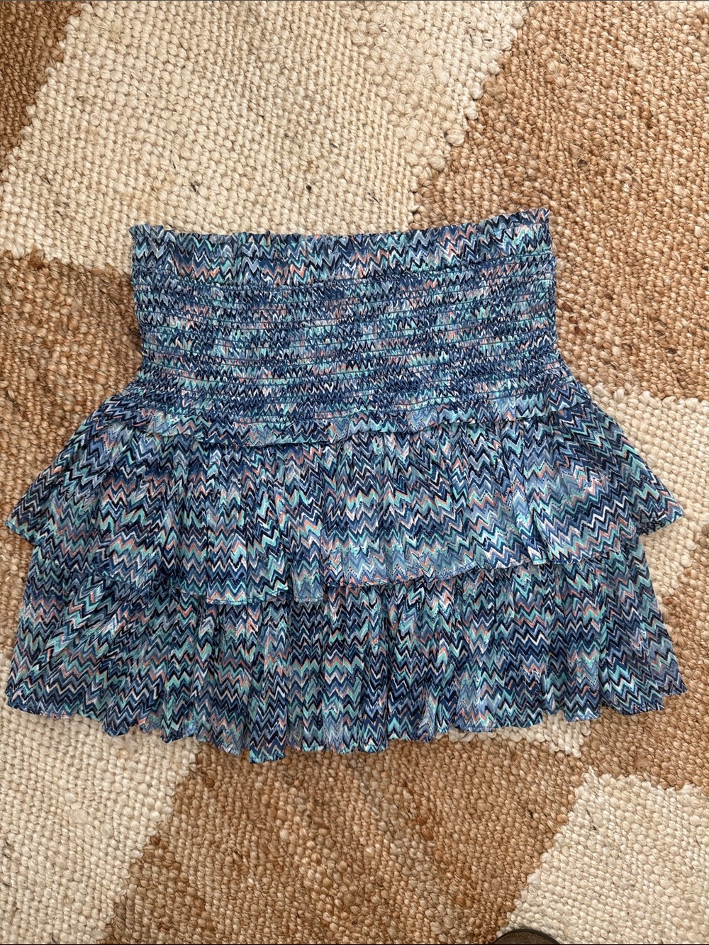 RESET Smocked Tiered Mini Skirt in Blue Print